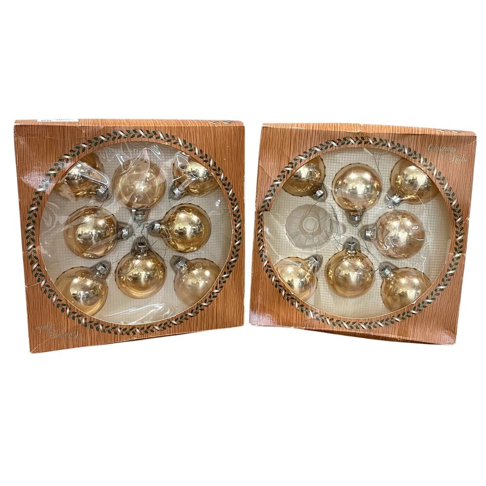 Christmas by Krebs Vintage Glassblown Ornaments German Gold Balls with Crown